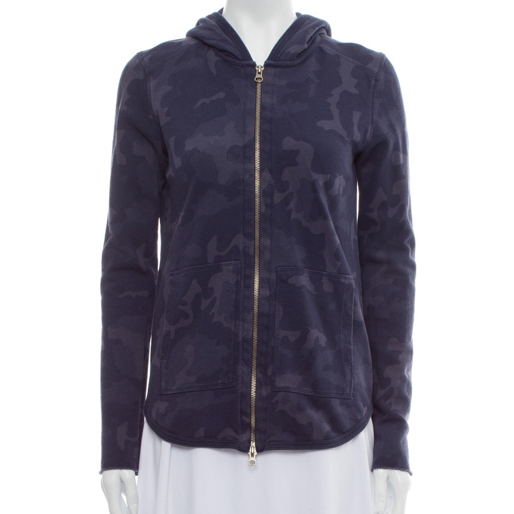 ATM Crew Neck Army Print Blue Zip Up | Sz S